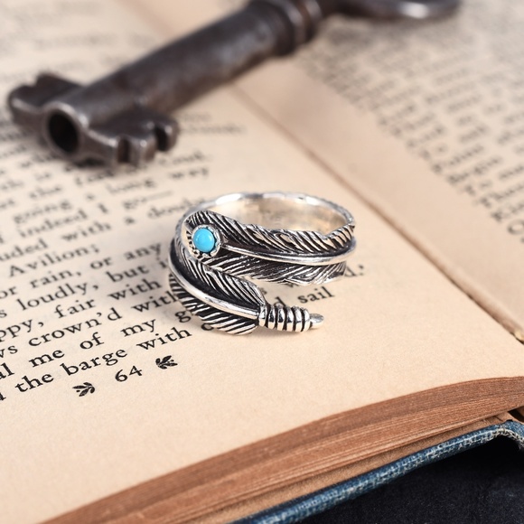 Jewelry - Sterling & Turquoise Feather Ring (adjustable)